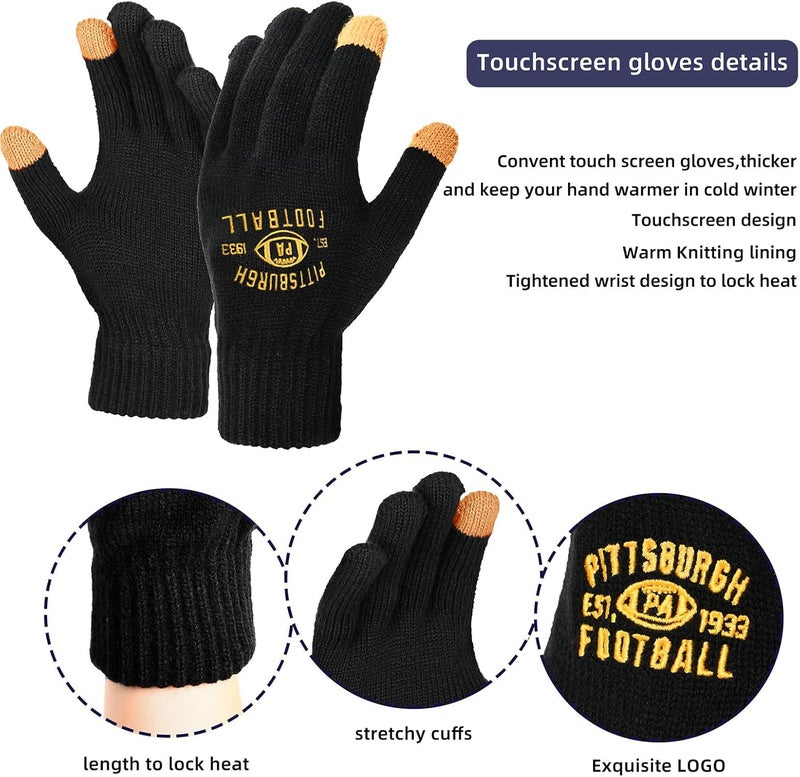 mtstaowe Vintage Classic Skull Cap Embroidery Beanie Fasion Hat Cuffed Winter Hat Knit Comes with Warm Gloves Gifts for Men Women Fans - Image 3